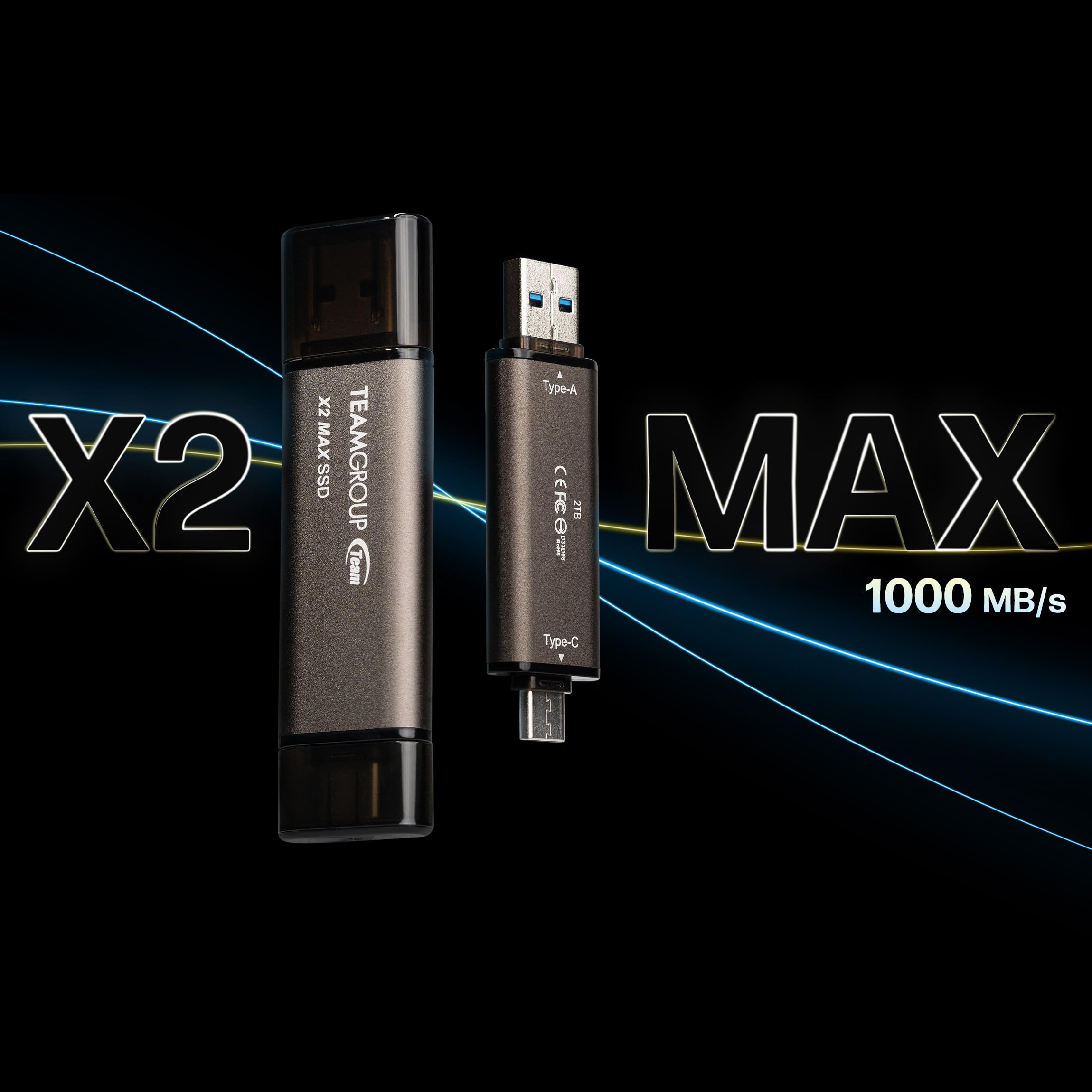 TEAMGROUP 2TB X2 MAX External/Portable SSD 1000MB/s, Dual USB Hard Drive Compatible with iPhone17&iPad&Mac, Steam Deck/PC/Windows/Android/PS5/Laptop/Tesla, Type C &A, USB 3.2 Gen2 TX2MAX32TBT01 - Image 3