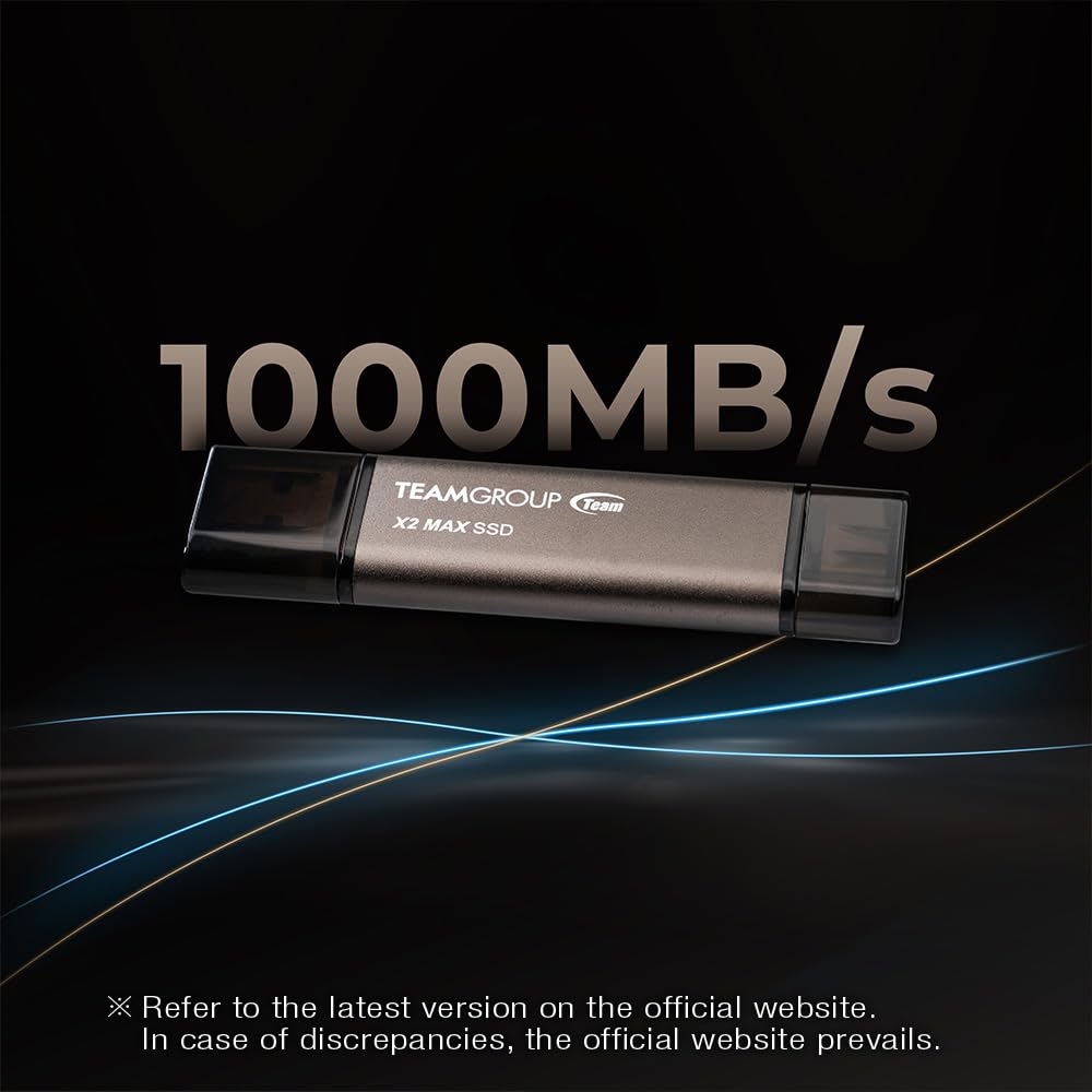 TEAMGROUP 2TB X2 MAX External/Portable SSD 1000MB/s, Dual USB Hard Drive Compatible with iPhone17&iPad&Mac, Steam Deck/PC/Windows/Android/PS5/Laptop/Tesla, Type C &A, USB 3.2 Gen2 TX2MAX32TBT01 - Image 4