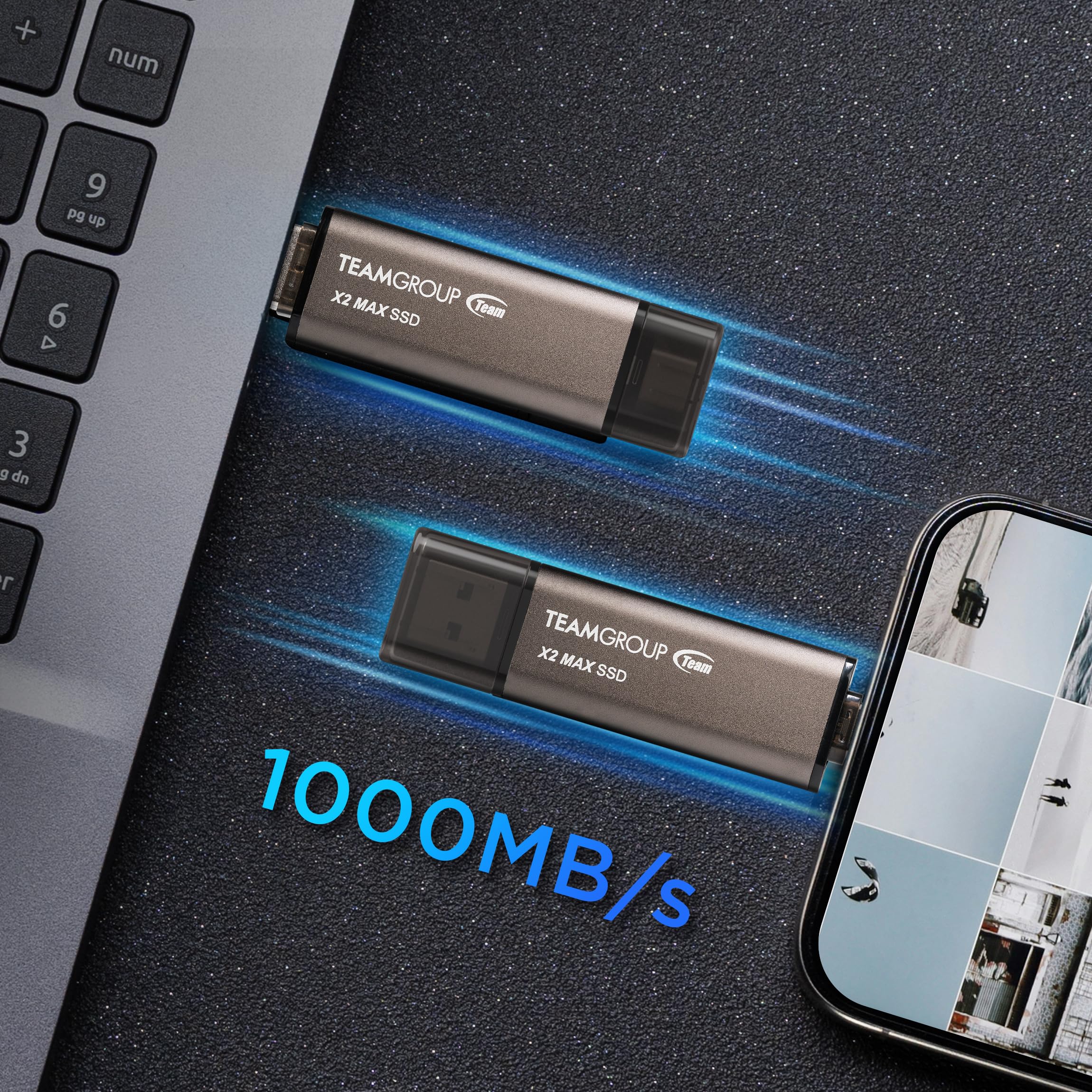TEAMGROUP 2TB X2 MAX External/Portable SSD 1000MB/s, Dual USB Hard Drive Compatible with iPhone17&iPad&Mac, Steam Deck/PC/Windows/Android/PS5/Laptop/Tesla, Type C &A, USB 3.2 Gen2 TX2MAX32TBT01 - Image 5