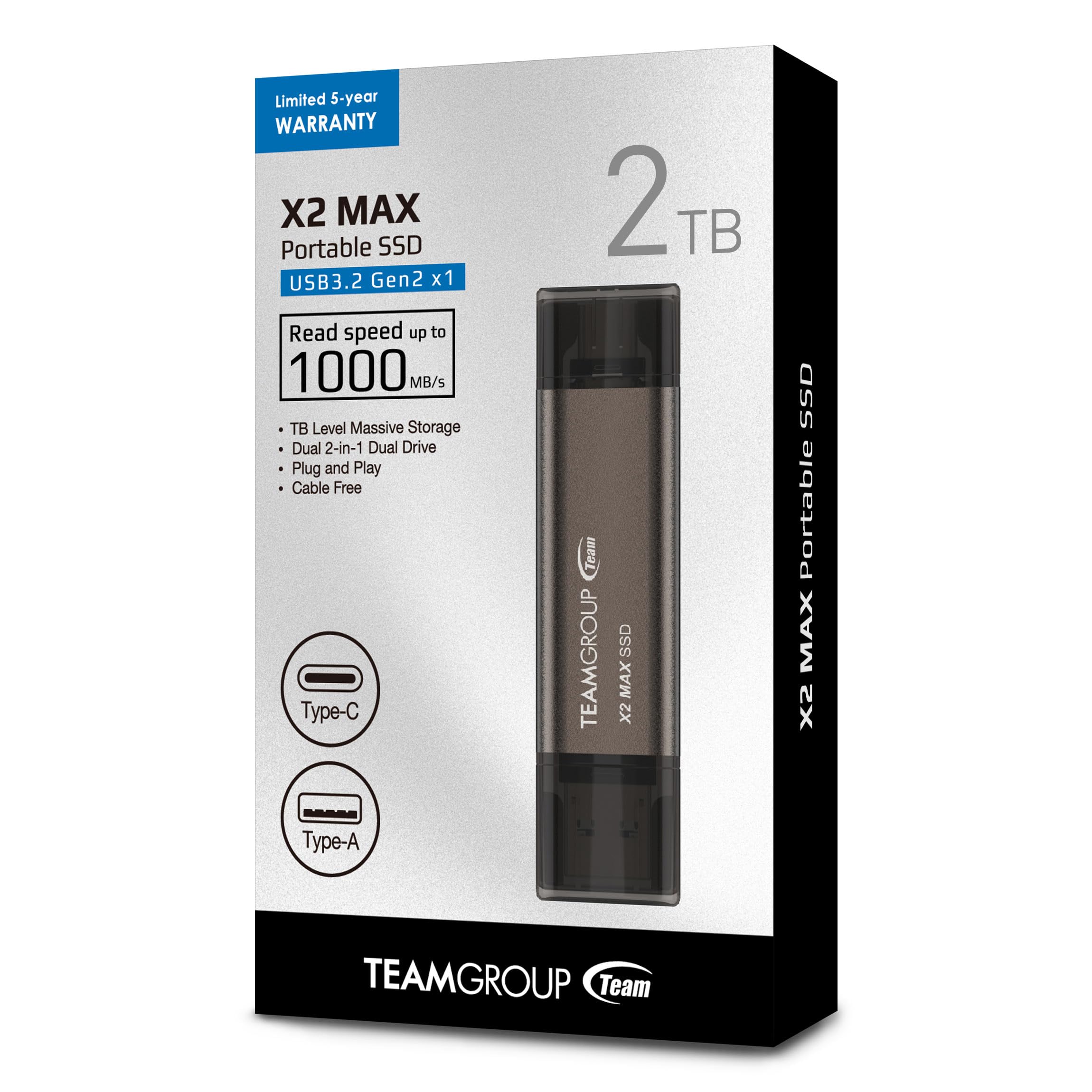 TEAMGROUP 2TB X2 MAX External/Portable SSD 1000MB/s, Dual USB Hard Drive Compatible with iPhone17&iPad&Mac, Steam Deck/PC/Windows/Android/PS5/Laptop/Tesla, Type C &A, USB 3.2 Gen2 TX2MAX32TBT01 - Image 8