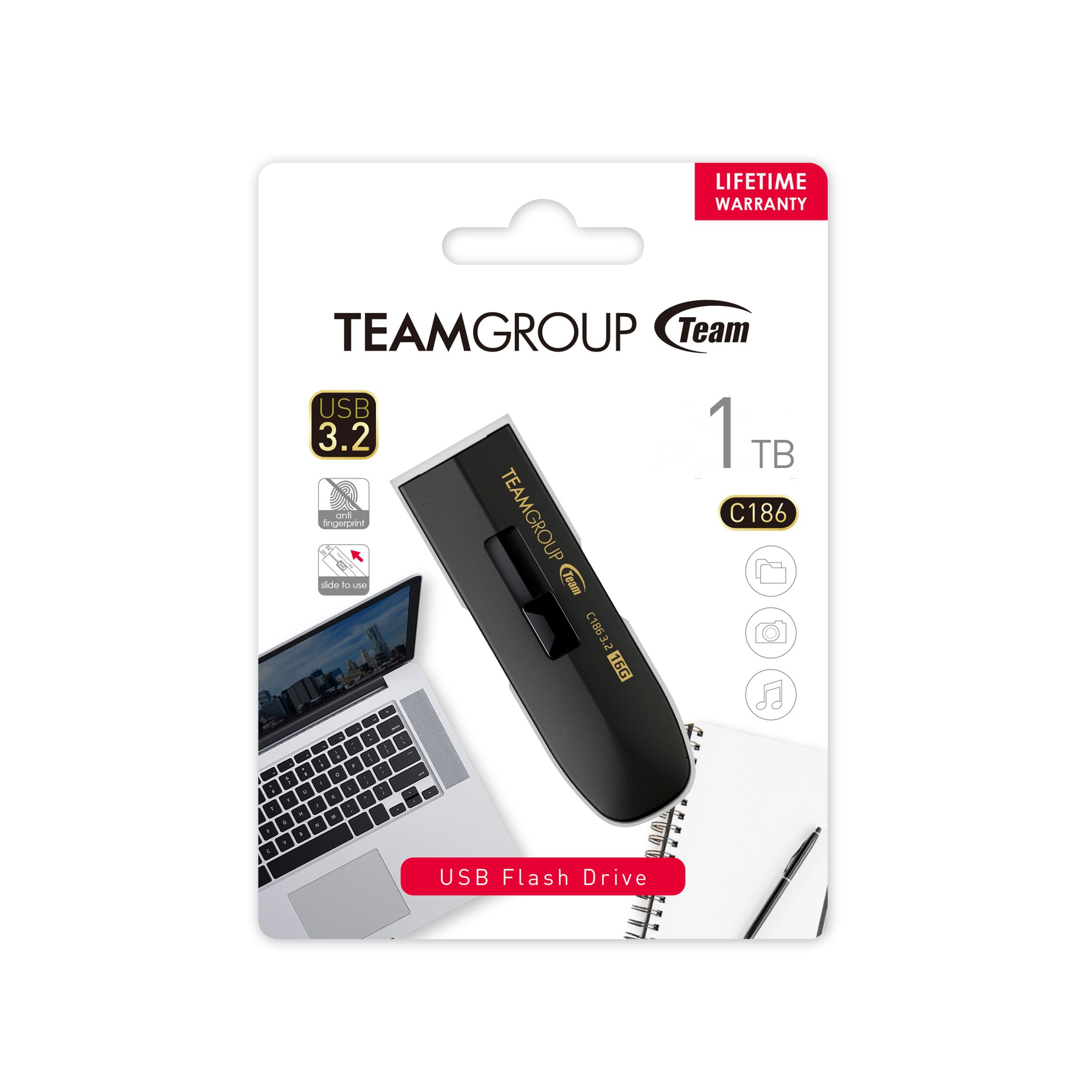 TEAMGROUP C186 1TB USB3.2 Gen 1 (USB 3.1/3.0) Read 100MB/s USB Flash Thumb Drive, External Data Storage Memory Stick Compatible with Computer/Laptop Black TC18631TBB01 - Image 8