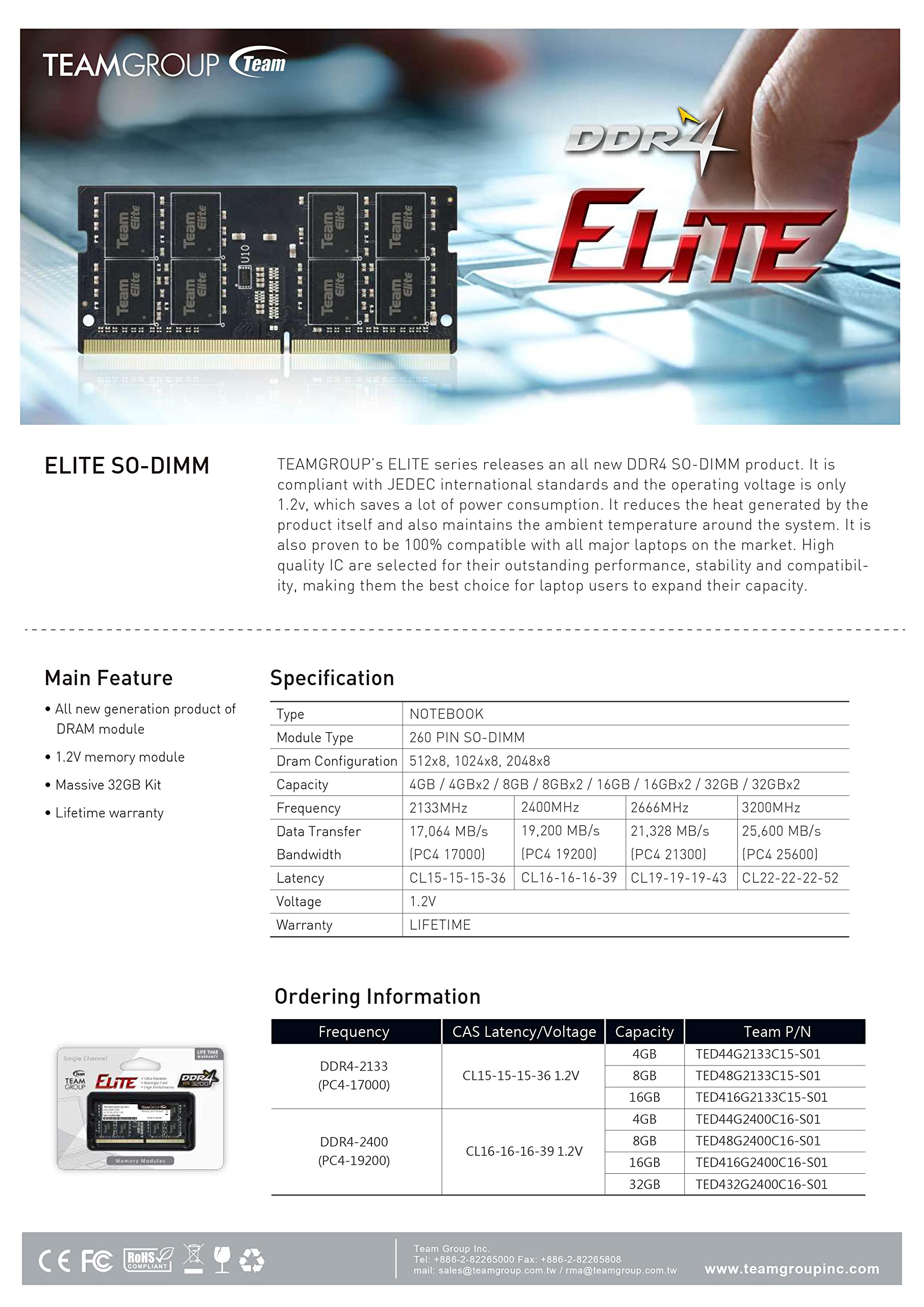 TEAMGROUP Elite DDR4 32GB Kit (2 x 16GB) 2666MHz PC4-21300 CL19 Unbuffered Non-ECC 1.2V SODIMM 260-Pin Laptop Notebook PC Computer Memory Module Ram Upgrade - TED432G2666C19DC-S01 - Image 6