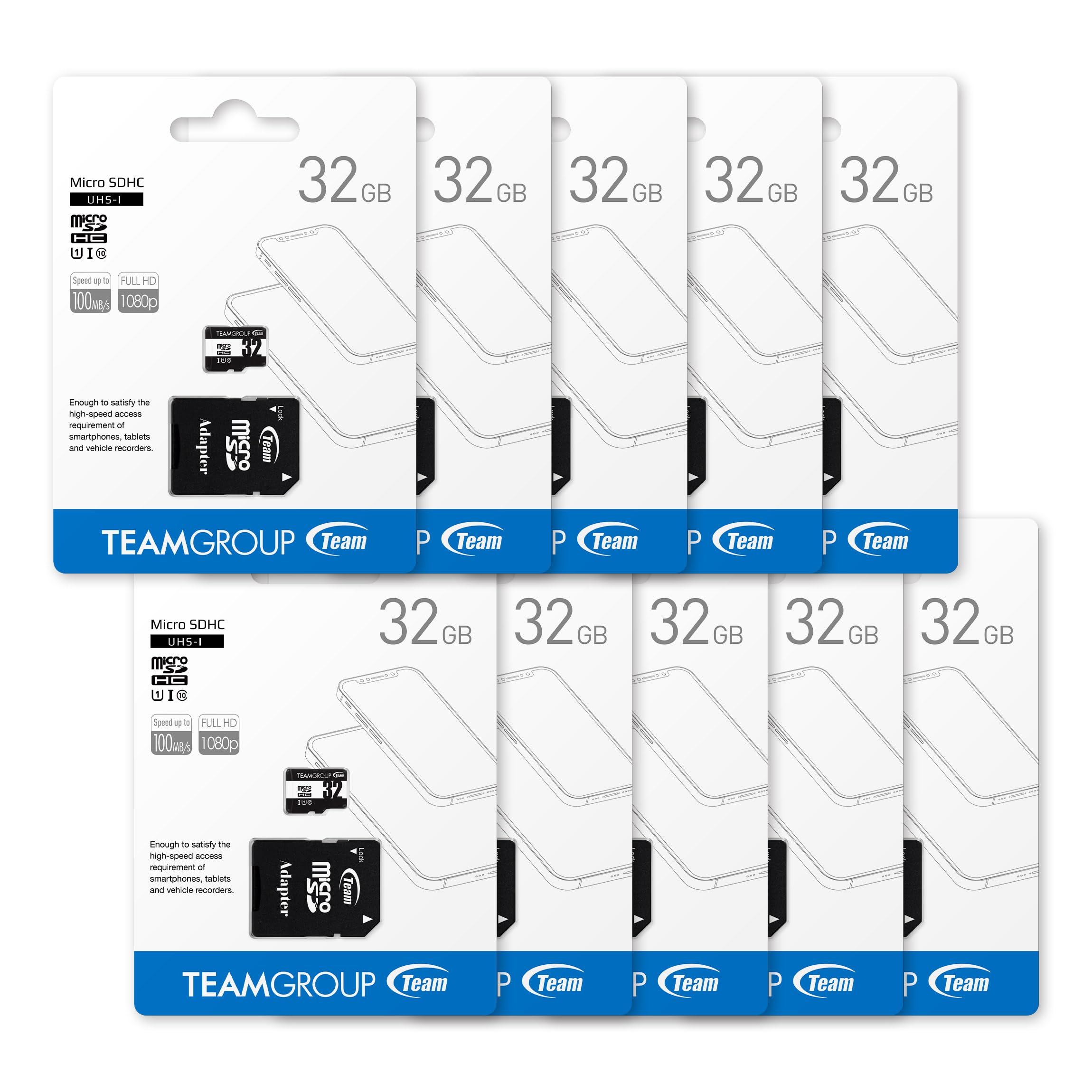 TEAMGROUP Micro 32GB 10 Pack UHS-I U1 Class 10 SDHC SDXC Read Speed up to 100MB/s High Speed Flash Meomry Card with Adapter for Camera, Surveillance, Full HD Shooting TUSDH32GCL10U66 - Image 7