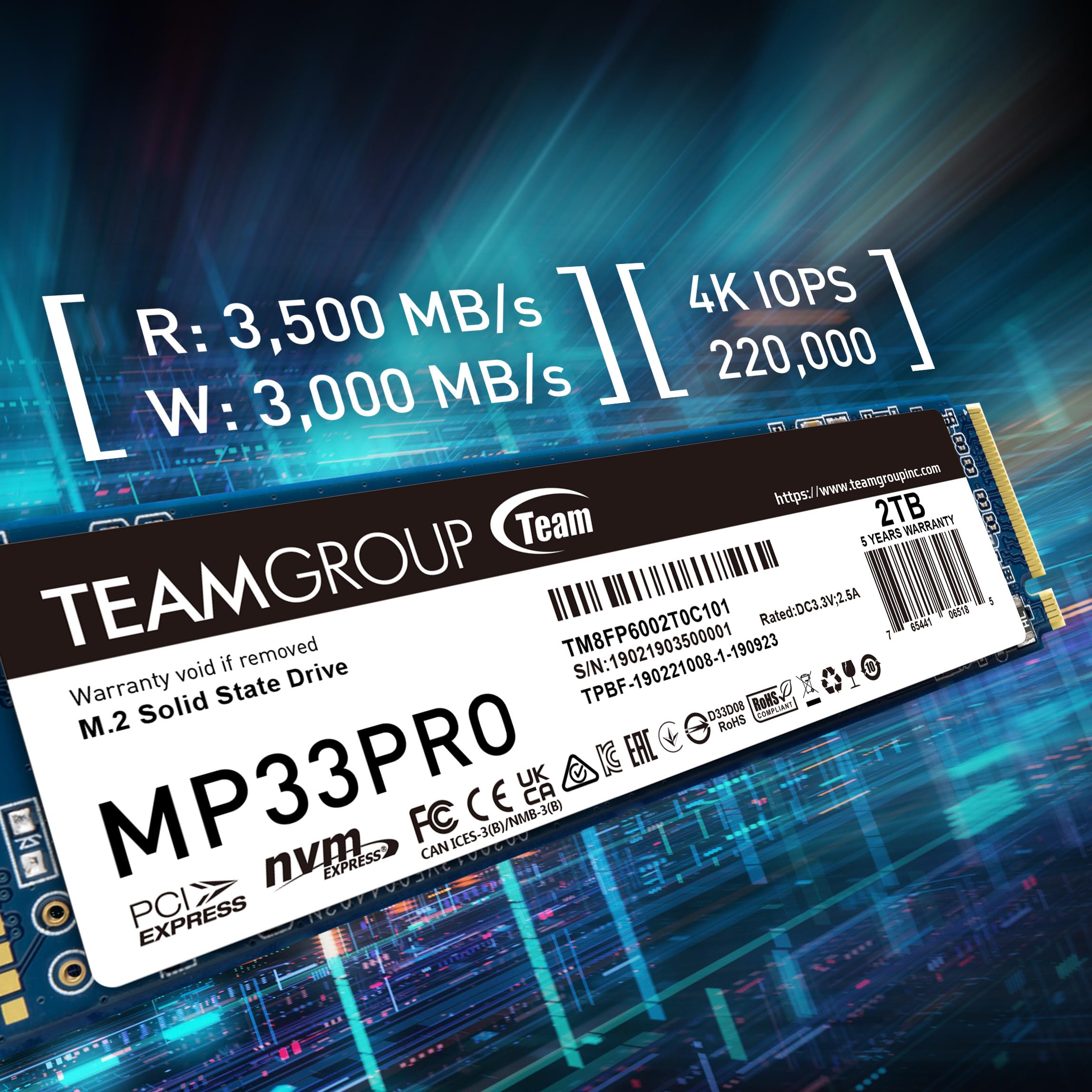 TEAMGROUP MP33 PRO 1TB SLC Cache 3D NAND TLC NVMe 1.3 PCIe Gen3x4 M.2 2280 Internal Solid State Drive SSD (Read Speed up to 3500 MB/s) 512TBW Compatible with Laptop & PC Desktop TM8FPD001T0C101 - Image 3