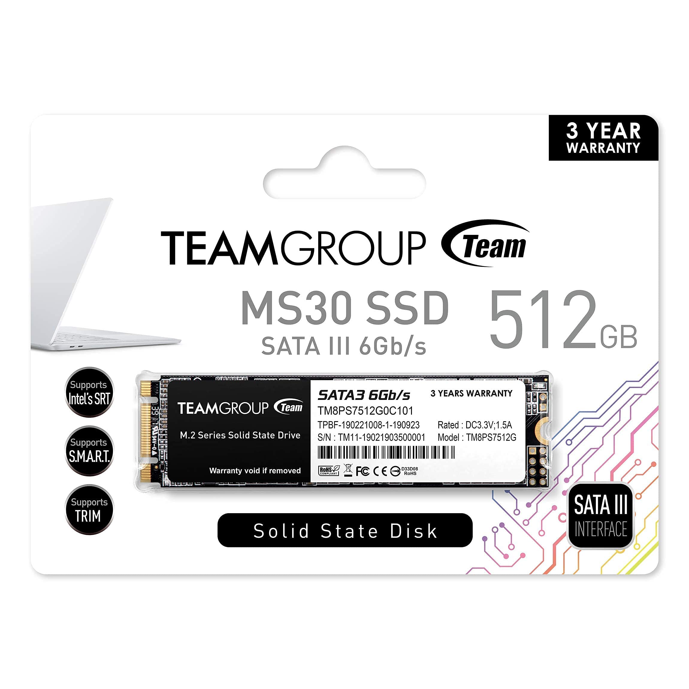 TEAMGROUP MS30 512GB with SLC Cache 3D NAND TLC M.2 2280 SATA III 6Gb/s Internal Solid State Drive SSD (Read/Write Speed up to 530/430 MB/s) Compatible with Laptop & PC Desktop TM8PS7512G0C101 - Image 5