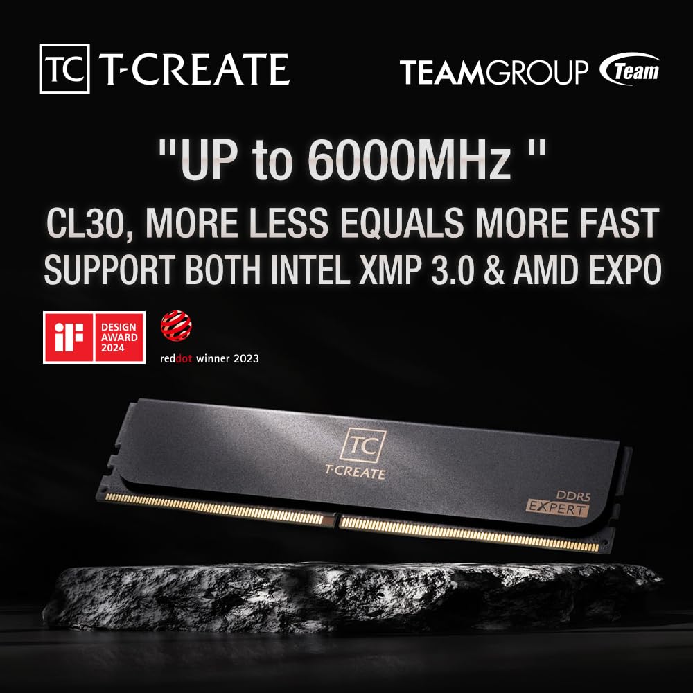 TEAMGROUP T-Create Expert CL30 Overclocking 10L DDR5 32GB Kit (2 x 16GB) 6000MHz (PC5-48000) Intel XMP 3.0 & AMD EXPO Compatible Desktop Memory Module Ram Black - CTCED532G6000HC30DC01 - Image 3