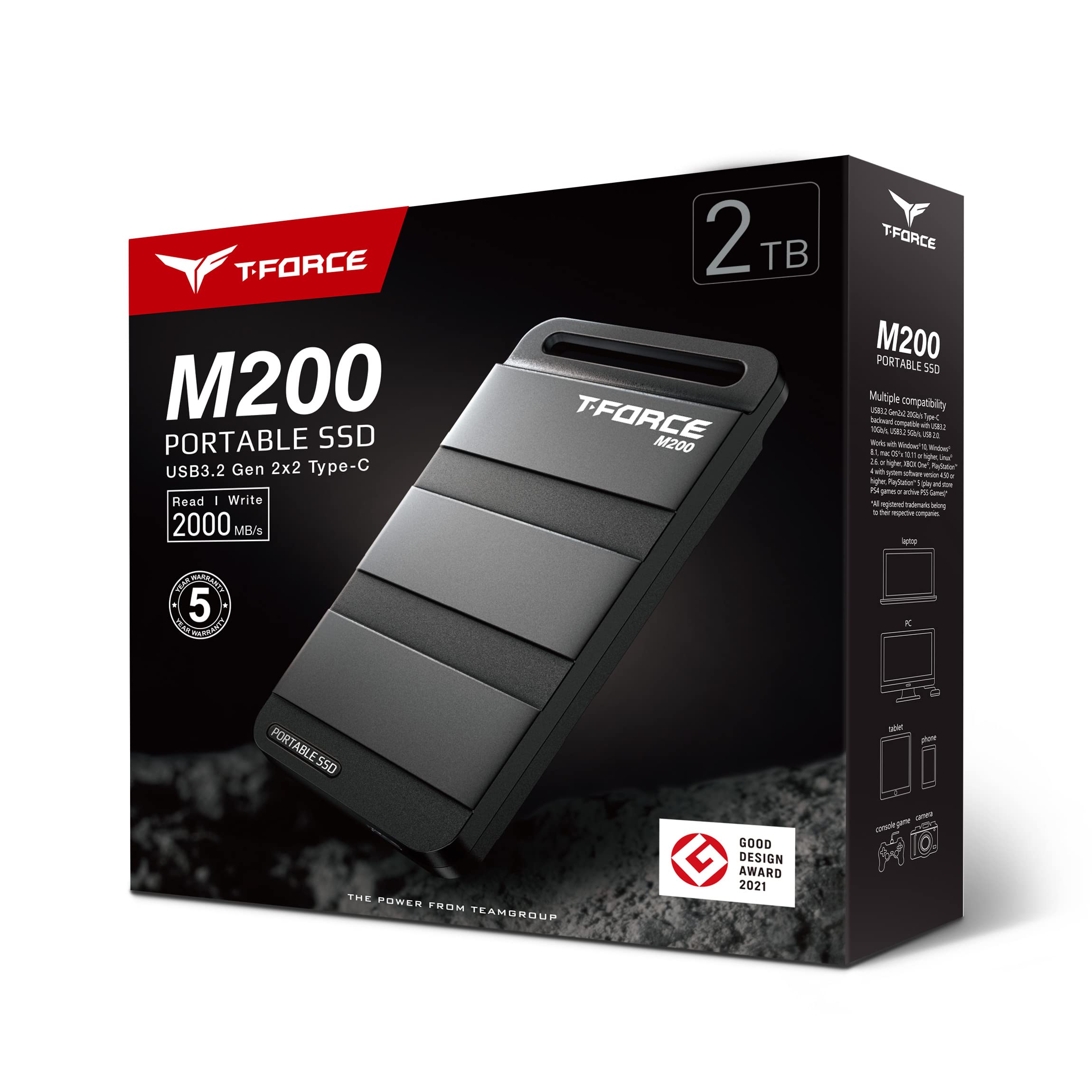 TEAMGROUP T-Force M200 Portable External SSD 2TB USB3.2 Gen2x2 Type-C Read/Write 2000MB/s Compatible with PS5 & Xbox & Chrome OS T8FED9002T0C102 - Image 6